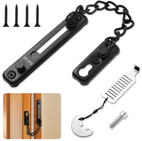Sandiyago Set da 2 Pezzi Catena Porta Chiavistello e Serratura Portatile, Serratura Porta Blindata, Blocca Porta Antintrusione da Viaggio, Adatto a Casa, Viaggio e Hotel(Nero)
