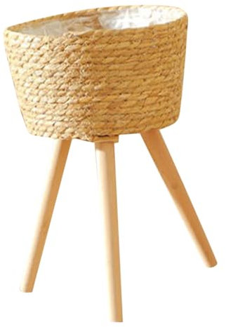 Milisten Cesta Tejida para Plantas De Interior, Soporte para Macetas De Madera Diseño Trípode, Tamaño Mediano 24 Cm, Adecuado para Balcón y Sala, Soporte Estable y Natural para Suculentas