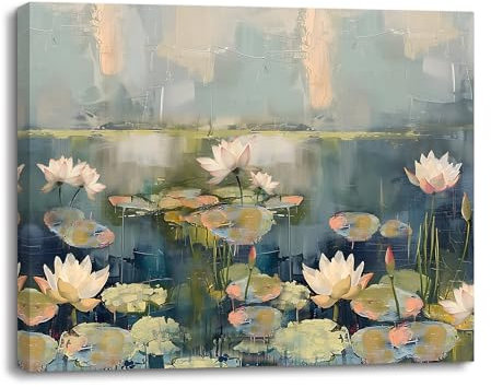 Piy Painting Pintura Sobre Lienzo Flor Rosa, Arte Mural, Impresión de Flores En Un Estanque, Cuadro Para Dormitorio Salón Oficina Aula, Marco Integrado, 30x40 cm