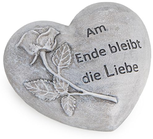 Grabherz mit Rose & Spruch: Grabdeko Wetterfest, Grabschmuck Herz, Gedenkstein Deko Friedhof, Grab, Urnengrab & Gedenkstätte, Grabdekoration Allerheiligen & Totensonntag, Trauerstein, 10,5 x 9,5 cm