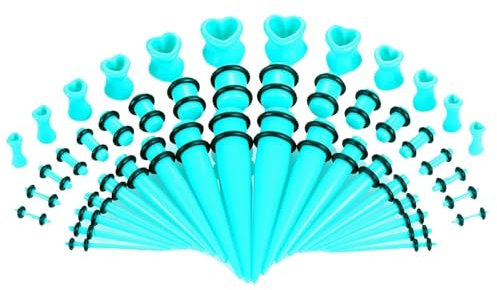 Whoiy Acryl 48 STK Ear Tunnel Türkisblau 1.6mm-12mm Taper Stretching Kit Ohrplugs Stretching Kit mit O-ringe für Männer Frauen