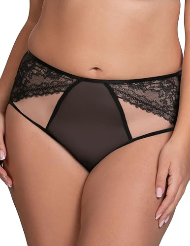 VIVISENCE Culotte Femme Taille Haute Dentelle Confort Au Quotidien Maintien, Noir,48
