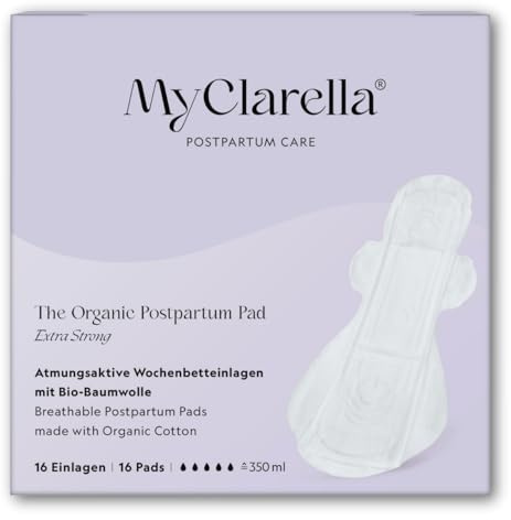 MyClarella 64 Damenbinden mit Flügeln | Unparfümiert, extra saugstark & chemiefrei I Wochenbett Binden | Perfekt bei starker Periode, Wochenfluss und Blasenschwäche I 64 Stück (4x16 Stück)