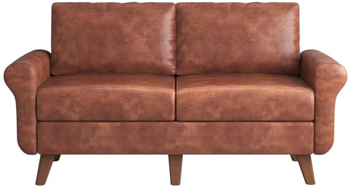 Yvsevnr Sofá de 2 plazas de Cuero Marrón Sofás Tapizado Montaje Fácil Cómodo Boneless Couch 2 Seater con Reposabrazos para Sala de Estar Dormitorio Oficina Sofá Pequeño 167 x 75 x 77 cm