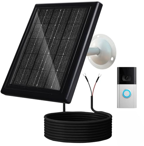 Ring Solar Charger,5W 12VAC Compatible with Ring Video Doorbell 3/3+/4, Battery Video Doorbell Pro, 16.4ft Waterproof Charging Cable, 360°Adjustable Mount (Black,1 Pack)