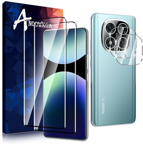 Anoowkoa 2 Piezas para Xiaomi Redmi Note 14 Pro Plus 5G Protector de Pantalla + 2 Piezas Protector de Lente de Cámara, protector de pantalla de vidrio templado, película protectora
