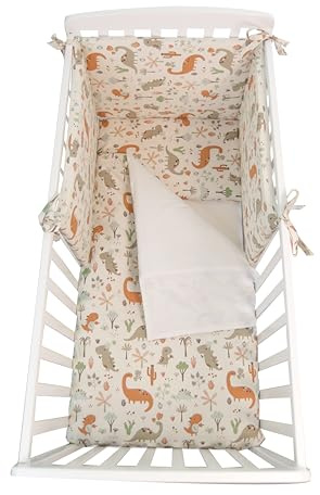 GHIOCUSCINI | Corredo Culla Neonato 4 Pezzi DINOSAURO, Set Biancheria Lettino con Protezione, Sacco Piumino, Imbottitura e Federa, 100% Cotone Ipoallergenico, Made in Italy, Lavabile in Lavatrice