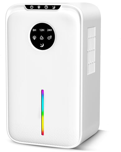 Denash Deshumidificador para Hogar,800 Pies Cuadrados Dehumidificador con Autom Apage,1.2L/día de Deshumidificador Tranquilo con Filtro de Mascotas para el Sótano (Enchufe de la UE)