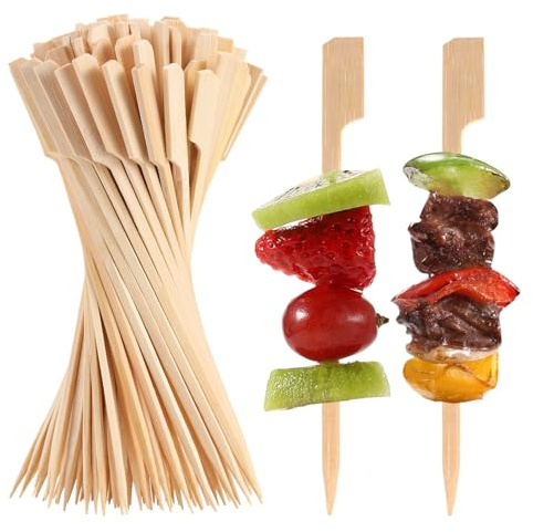 200 Pcs Bamboo Skewers for Appetizers, 12 cm Toothpicks Mini Charcuterie Cocktail Sticks Food Tooth Picks for Drinks, Desserts, Wedding, Party Fancy Toothpicks, Flat Paddle Decorative Board Supplies