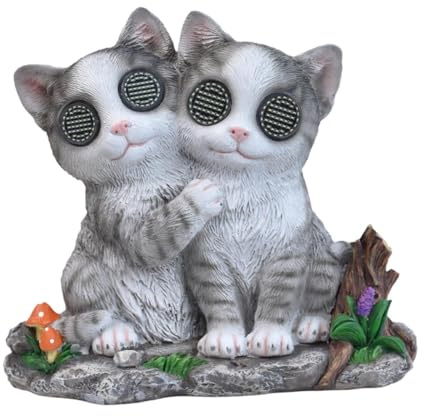 Sharplace Statue solaire de couple de chats de jardin, figurine animale, cadeau de décoration extérieure unique avec mouvements des yeux réalistes pour pelouse