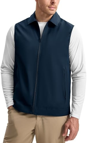 Rdruko Chaleco de verano sin mangas para hombre, chaqueta de entretiempo ligero para exteriores, chaleco de verano fino, chaleco de trabajo para otoño, azul marino, XL