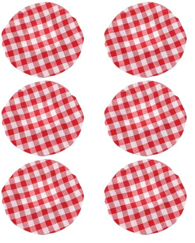 Luxshiny 6pcs Red Fabric Jar Cloth Covers for Mason Jars and Jam with Breathable, Washable Material for Everyday Food Storage and Pickling in Rustic Farmhouse Style