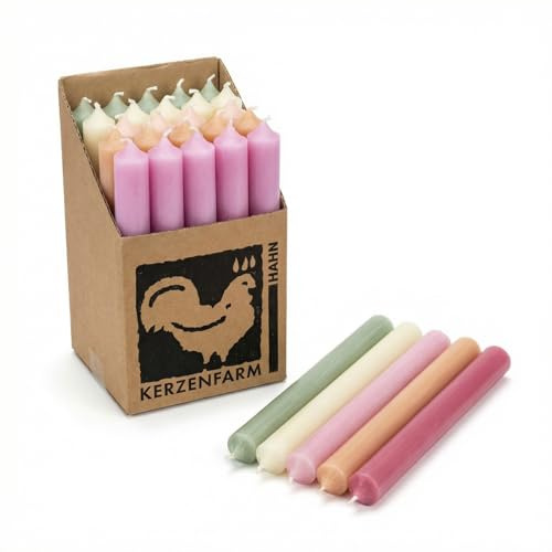 Stabkerzen 18 cm bunt sortiert | 25er Set Tafelkerzen Ø22 mm Made in Germany | Premium Qualität | Spitzkerzen rußarm & tropfarm – lange Brenndauer Dinnerkerzen für Kerzenständer (Sortierung - 8)