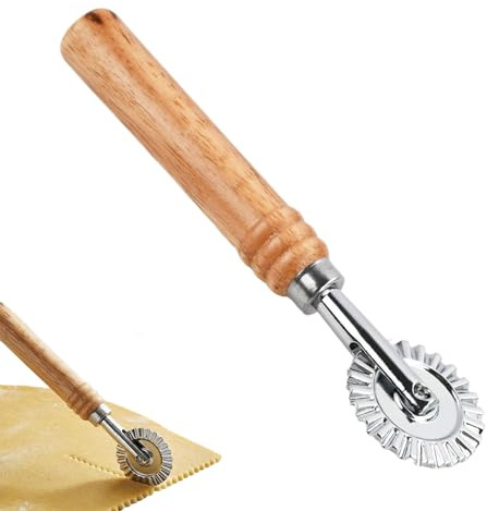 Solvio Professional Pasta Cutter Wheel, zinc alloyRavioli Cutter with Ergonomic Wood Handle for Dumpling, Pastry, and Noodle - Kitchen Gadget