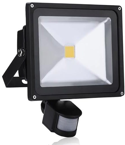30W LED Fluter Floodlight Strahler mit PIR Bewegungsmelder Licht Scheinwerfer Außenstrahler Wandstrahler Schwarz Aluminium IP65 Wasserdicht AC 85-265V Warmweiß