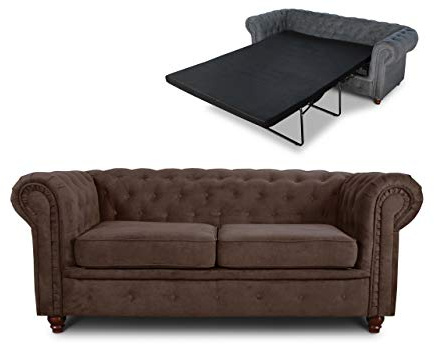 Sofnet - Schlafsofa Chesterfield Asti Bis 2-Sitzer (Braun, Capri 45) | Bettsofa, Sofa mit Schlaffunktion, 2-Sitzer, Couch, Bettfunktion, Strukturstoff, Holzfüße, Chesterfield Stil
