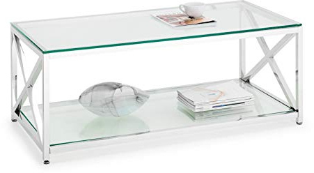 Julian Bowen Miami Coffee Table, Glass & Silver - H45 x W120 x D60cm | Art Deco Centre Table for Living Room,