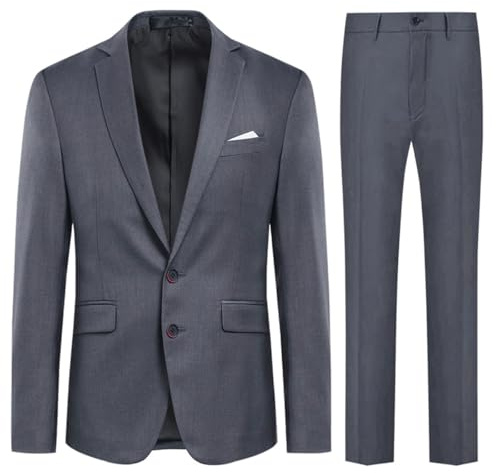 Allthemen 2 stycken Enfärgad kostym med två affärsknappar (Blazer + Byxor), Grå, XXL