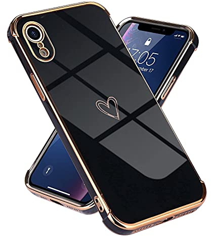 Micoden für iPhone Xr Hülle,Cute Herz Mädchen Weich Silikon TPU | Flexibel TPU Case, Galvanisierte Handyhülle Ultra Dünn Stoßfeste Schutzhülle Bumper für Samsung A12/M12, schwarz