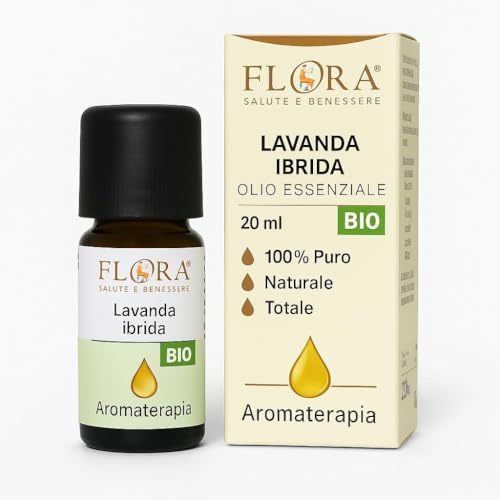 FLORA Olio Essenziale Lavanda Ibrida 20 ml – 100% Puro BIO-CODEX – Distillazione a Vapore – Profumo Rilassante – Diffusore, Profumatore Ambienti – Integratore alimentare