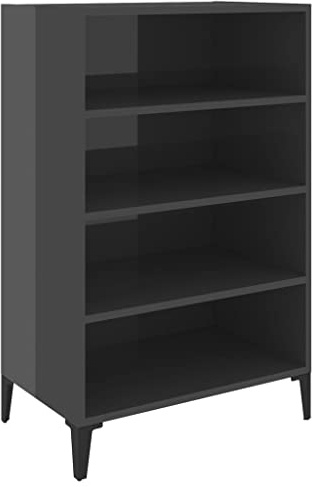 vidaXL Sideboard Bücherregal Standregal Beistellschrank Regal Bücherschrank Schrank Highboard Kommode Anrichte Hochglanz-Grau 57x35x90cm Holzwerkstoff