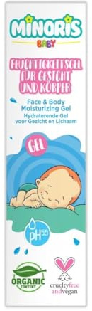 Minoris Bebe Gel Hidratante Cara & Cuerpo – Bio, Natural, Vegano, pH 5.5, Hipoalergénico, Testado Dermatológicamente, Sin Agresivos, Hidratación Suave, Apto Desde el Nacimiento, 200 ml