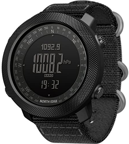 LG&S Sport Digital Tactical Watches with Barometer, Altimeter, Thermometer, Compass And Alarm Clock, 50M Waterproof Stainless Steel Nylon Watch, Black
