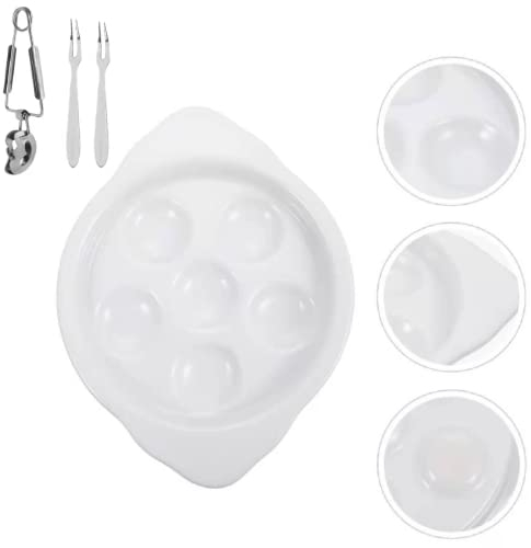 4pcs/Set Escargot Dish Oyster Plate Escargot Plate 6 Holes Ceramics Escargot Baking Dish Snail Plates 1x Snail Clip 2X Snail Fork White