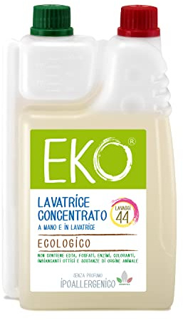 EKO Detersivo Lavatrice Liquido Concentrato Senza Profumo Ecologico 1.1L – 44 Lavaggi, Ideale per Pelli Sensibili, Neonati e Bambini