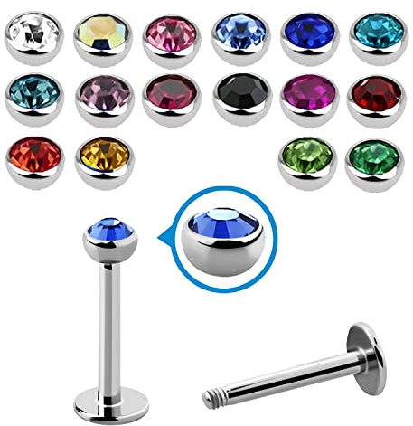 1,2 mm Lippen Piercing Labret Großer Kristall 1 Medusa Monroe Helix Tragus Ohr 11 mm / Rosa