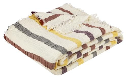 BOHORIA® Coperta in mussola (calda a 4 strati), Linea, extra grande, 230 x 230 cm, 100% cotone, per divano, poltrona e letto, coperta per divano (230 x 230 cm, linea) (terra)