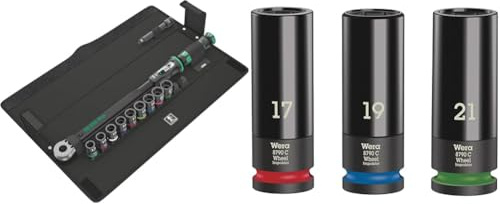 Wera 05075681001 Click-Torque C 3 Set 2 Drehmomentschlüsselsatz, 11-teilig & 05004595001 Wheel Impaktor C Set 1, Steckschlüsseleinsatz-Satz, 1/2-Antrieb, 3-teilig