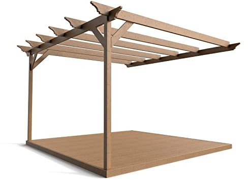 Arbor Garden Solutions Wall mounted pergola and decking complete diy kit (3m x 3m Orchid design, Rustic brown finish)