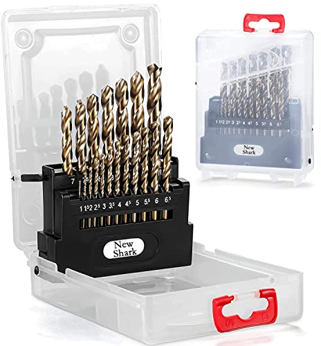 NewShark M35 HSS,5% Cobalt Metric Drill Bits Set (1mm-10mm/19pcs), Jobber Length Twist Drill Bit Set for Hard Metal, Stainless Steel, with Storage Case (Metric)