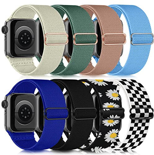 Chinbersky 8-pack kompatibla med Apple Watch-armband 41 mm, 38 mm, 40 mm, dam och herr, justerbart elastiskt nylonsportarmband för Apple Watch SE/iWatch serie 9, 8, 7, 6, 5, 4, 3, 2, 1