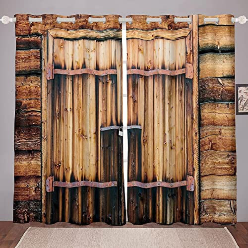 Vorhang Blickdicht Baufällige Holztür Gardinen mit Ösen 3D Muster Bauernhof Blickdichte Vorhänge Thermovorhang Kälteschutz Verdunklungsvorhänge für Wohnzimmer Schlafzimmer 2er Set 91.5x214 cm（BxH)