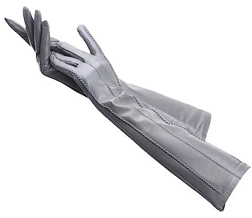 keusyoi Mode Lange Lederhandschuhe Beige Lange Lederhandschuhe Damen Winter Echtes Schaffell Damen Lange Handschuhe