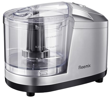 1.5-Cup One-Touch Electric Food Chopper, 100W Mini Food Processor Meat Grinder, Mix, Chop, Mince and Blend Vegetables, Fruits, Nuts, Meats, Stainless Steel Blade (Silver)