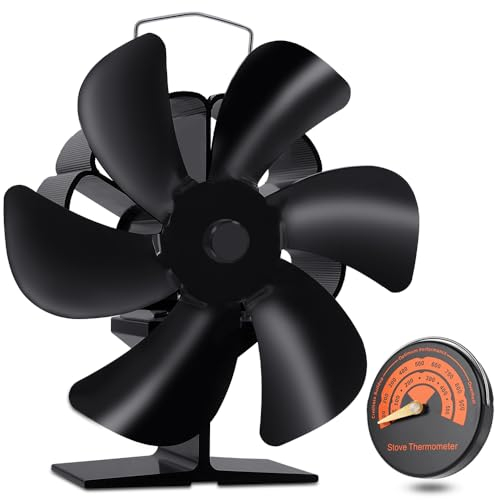 MIVITOOM 6 Blade Log Burner Fan with Thermometer - Mini Stove Fan Heat Powered for Wood Burning Stove, Silent Operation Eco Friendly Circulation for Log Burner/Fireplace