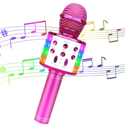 Jvcon Karaoke Microphone for Kids, Wireless Bluetooth Handheld Portable Singing Karaoke Mic Speaker with LED Lights Gift for Girls Boys Kids Children (Purple)
