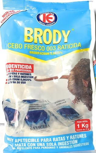 Todo Cultivo Raticida Cebo Fresco brodifacoum 1 kg. Mata Ratas y Ratones con una Sola ingestión. Brody 1kg
