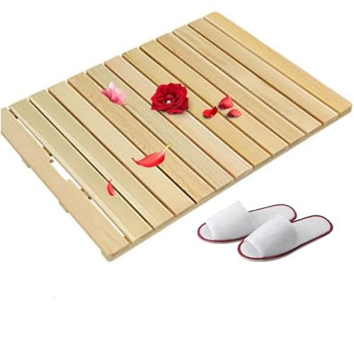 FANYING Tapis de Salle de Bain en Bois pour douches et spas extérieurs, sols de Baignoire antidérapants, caillebotis Multifonctionnel pour Usage intérieur et extérieur,35.4x39.4in/90x100cm
