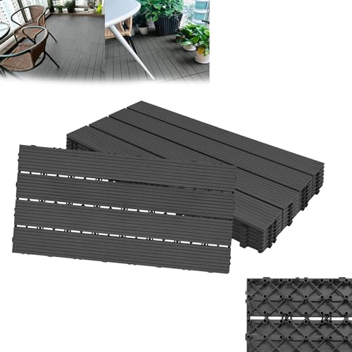 CEEDIR 1m² - 30x60cm WPC Fliesen Terrassenfliesen Balkonfliesen Klickfliesen in Holzoptik regenfest mit Drainage, Klicksystem Bodenbelag für Terrasse Balkon 6 Stück, Modell B, Anthrazit