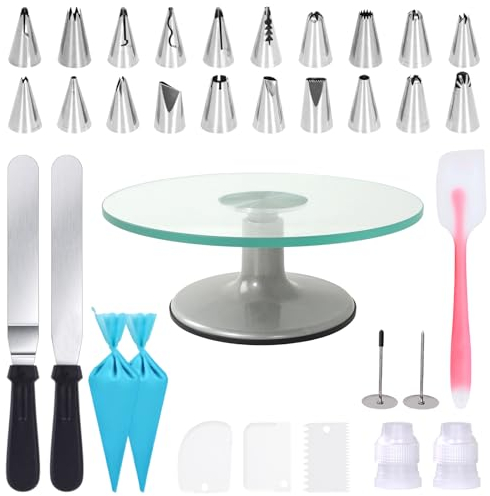 Cake Turntable 12 Inch, Uten Cake Stands, Glass Cake Decorating Display Stand, 33pcs Cake Decorating Set, Straight & Offset Spatula, Cream Scraper etc. Baking Tools & Accessories
