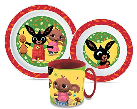 Sorrisini Set Stoviglie per Bambini, Piatti e Ciotole in Plastica, Adatti per Microonde, Design con Licenza, Rosso (minek, Animalier)