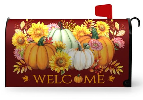 Dacawin Copertura magnetica per cassetta postale autunnale con zucca gialla girasole foglie d'acero dimensioni standard 53 x 45 cm copertura per cassetta postale di benvenuto copertura per casale di