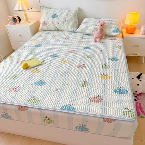 FOREPOTY Weiche Atmungsaktivem Spannbetttuch,Sommer Coole Latex-Bettwäsche, Matratzenschoner Mit Cartoon-Aufdruck Für Kinderzimmer, Bettbezug Für Kinderzimmer, Obst, 180 * 200 cm (1 Stück)