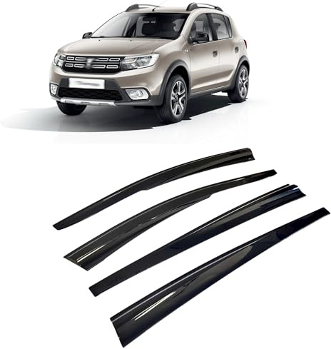CarJoy Windabweiser Luftabweiser Regenabweiser Seitenfensterabweiser Kompatibel mit Dacia Sandero Stepway Schrägheck 2008-2020 Regenschutz Regenabweiser Anklebbare Externe Passform 4 Stück