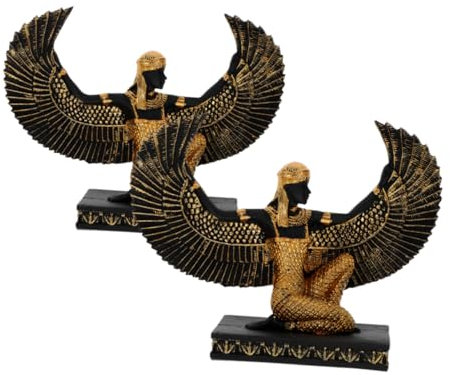 BIUDECO 2stücke Ägyptische Göttin Resin Statue Teiliges Kreative Figurine Für Stilvolle Desktop-Dekoration Antikes Design Für Sammler Und Wohnaccessoires