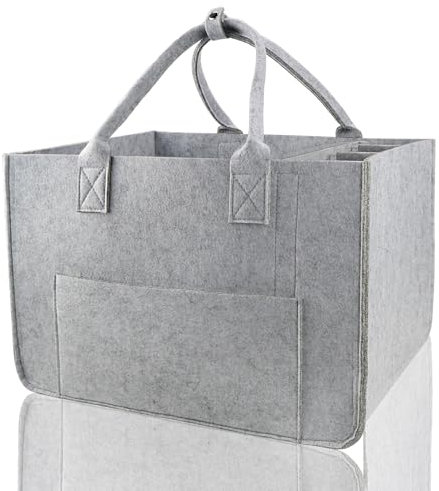 Raxfekro 1 Stück Filztasche Einkaufstasche mit Fächern, 30L Faltbar Filztaschen Shopper, Tragetasche Shopping Bag, Große Multifunktionale Filztasche für Einkaufen, Aufbewahrung, Grau
